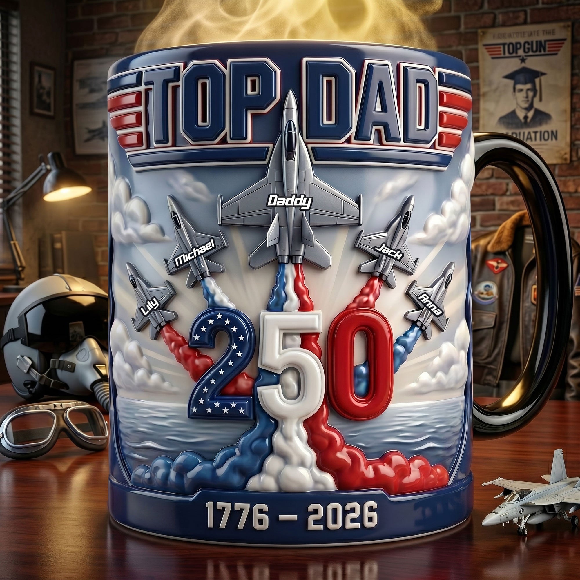 “Top Dad: Proud American Pilot” - Personalized Magic Mug for Dad and Grandpa Coffee Mug PopCulturePrints