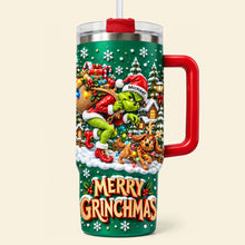 Load image into Gallery viewer, "Grinchmas Cheer for the Holidays" - Personalized 40oz Tumbler with Handle - Perfect Gift for Friends and Family Tumbler Cup PopCulturePrints
