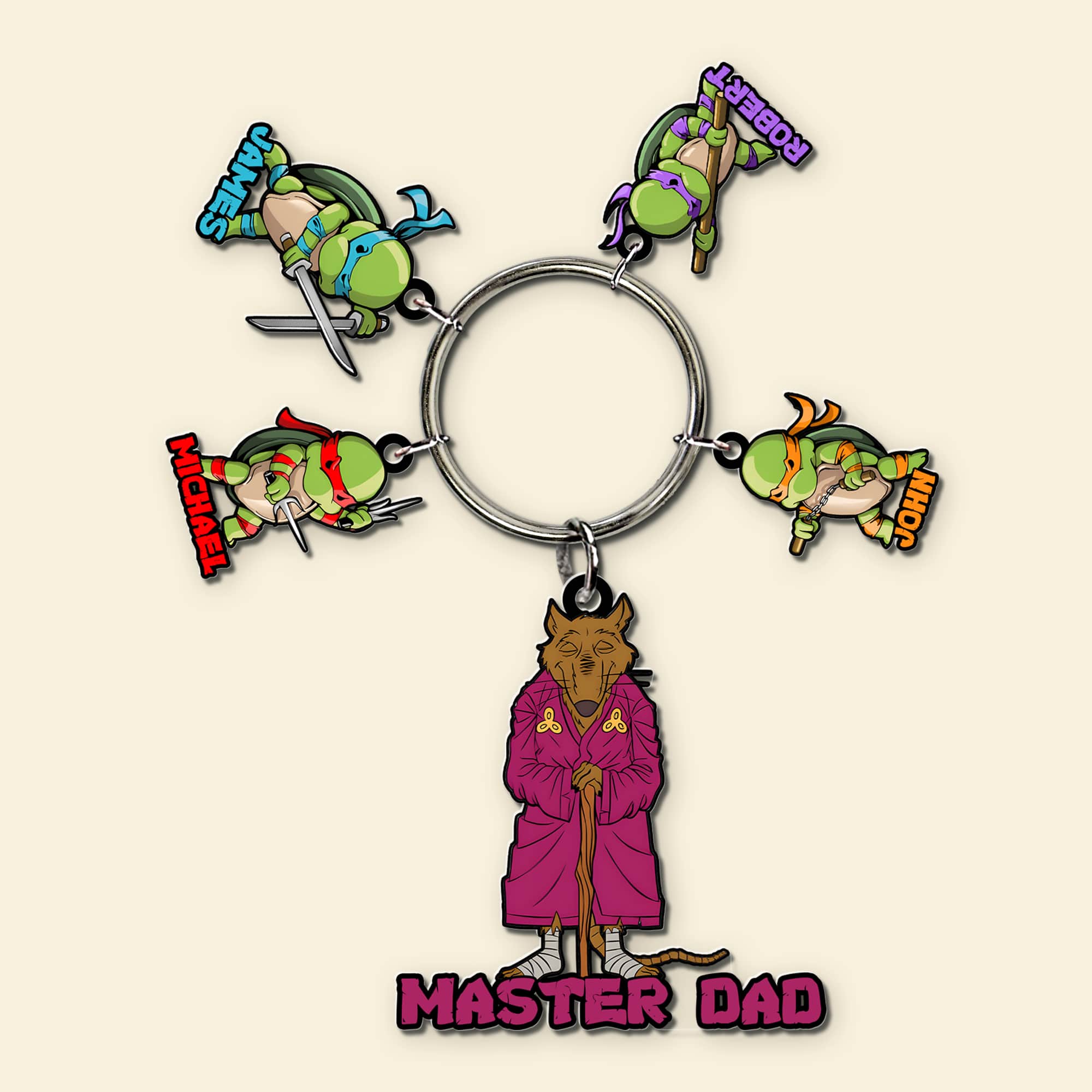 Personalized Master Dad Keychain with Ninja Charms Keychains PopCulturePrints
