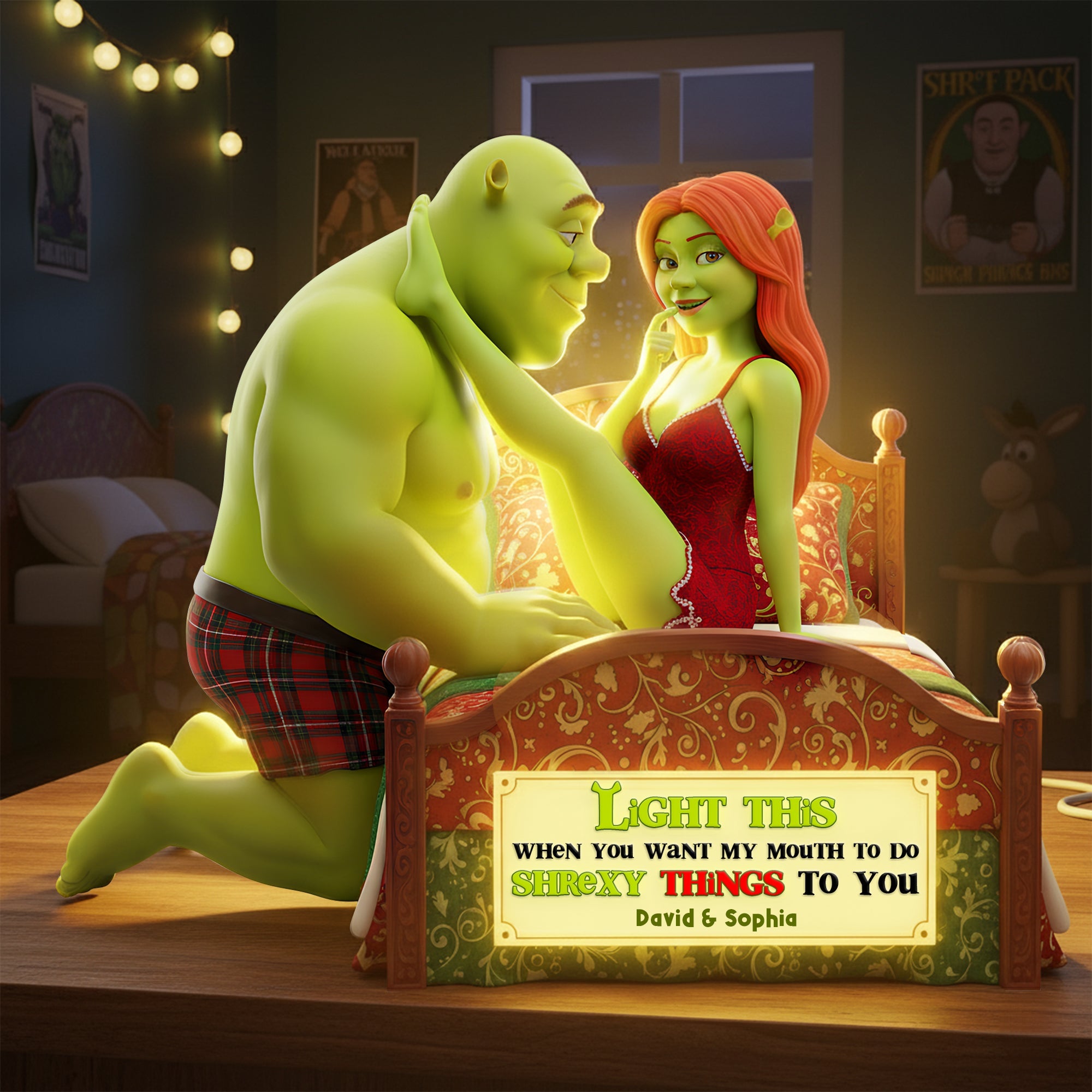 “Light This When You Want My Mouth To Do Shrexy Things To You” - Naughty Couple Acrylic Light Box - Personalized Gifts for Couples Light Box PopCulturePrints