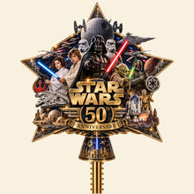 Load image into Gallery viewer, Celebrate Togetherness with the 50th Anniversary Star Wars Tree Topper - Personalized Gift for Movie Lovers Ornament PopCulturePrints

