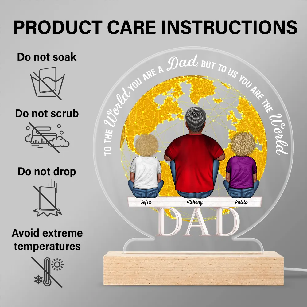 To The World You Are A Dad - Personalized 3D LED Light with Wooden Base 3D Led Light PopCulturePrints