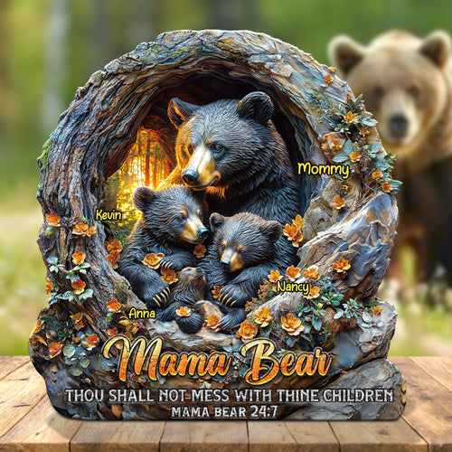 Mama Bear: 'Thou Shall Not Mess With Thine Children' - Personalized Acrylic Plaque Gift for Mom and Grandma Shaped Plaques PopCulturePrints