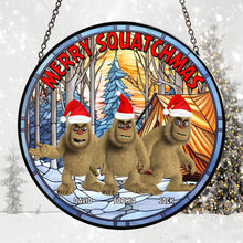 Load image into Gallery viewer, Customizable Merry Squatchmas Stained Glass Suncatcher for Bigfoot Enthusiasts
