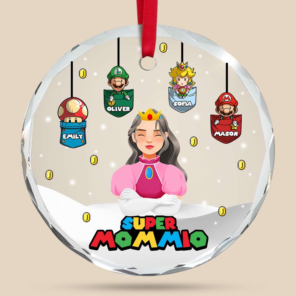 Personalized Super Mom Crystal Ornament - Custom Family Christmas Gift