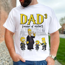 Load image into Gallery viewer, Personalized Dad T-Shirt: Manager of Mischief - Simpson Family Hogwarts Edition
