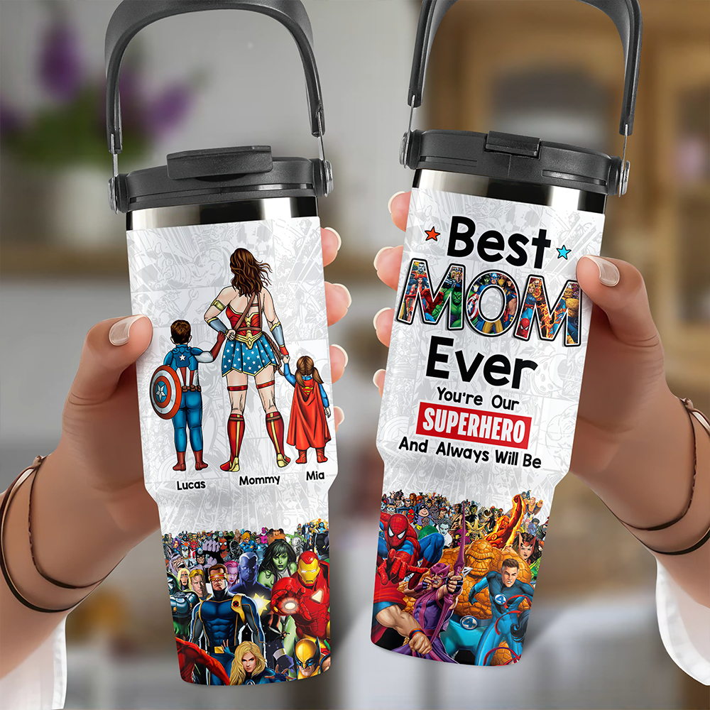 "Best MOM Ever - Personalized Superhero Tumbler Cup for Mother's Day" Tumbler Cup PopCulturePrints