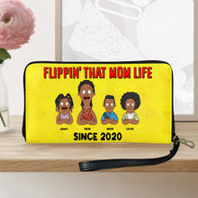 Load image into Gallery viewer, Flippin&#39; That Mom Life - Personalized Leather Wallet for Moms, Perfect Gift for Mother&#39;s Day Leather Wallet PopCulturePrints

