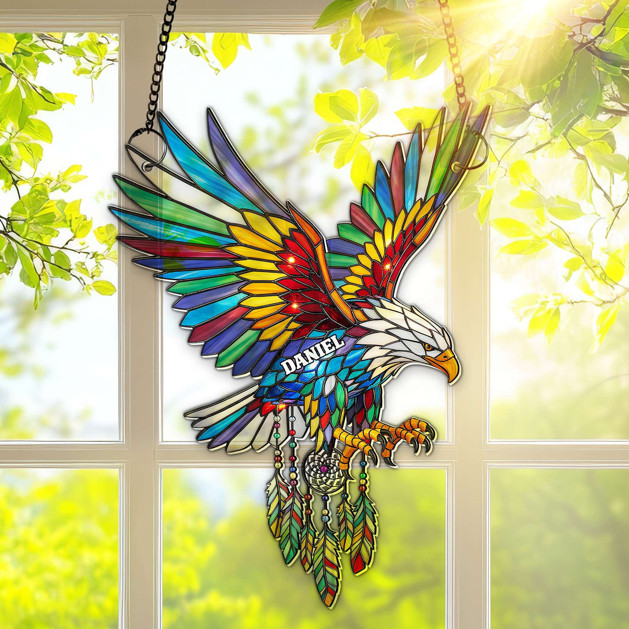 “Embrace the Spirit of Freedom” - Radiant Winged Spirit Native American Suncatcher - Personalized Gift for Boho Lovers Ornament PopCulturePrints