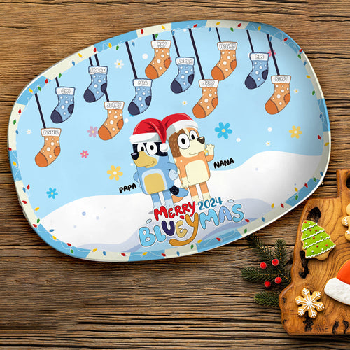 Personalized Christmas Resin Plate for Grandparents - Bluey Theme Plates PopCulturePrints
