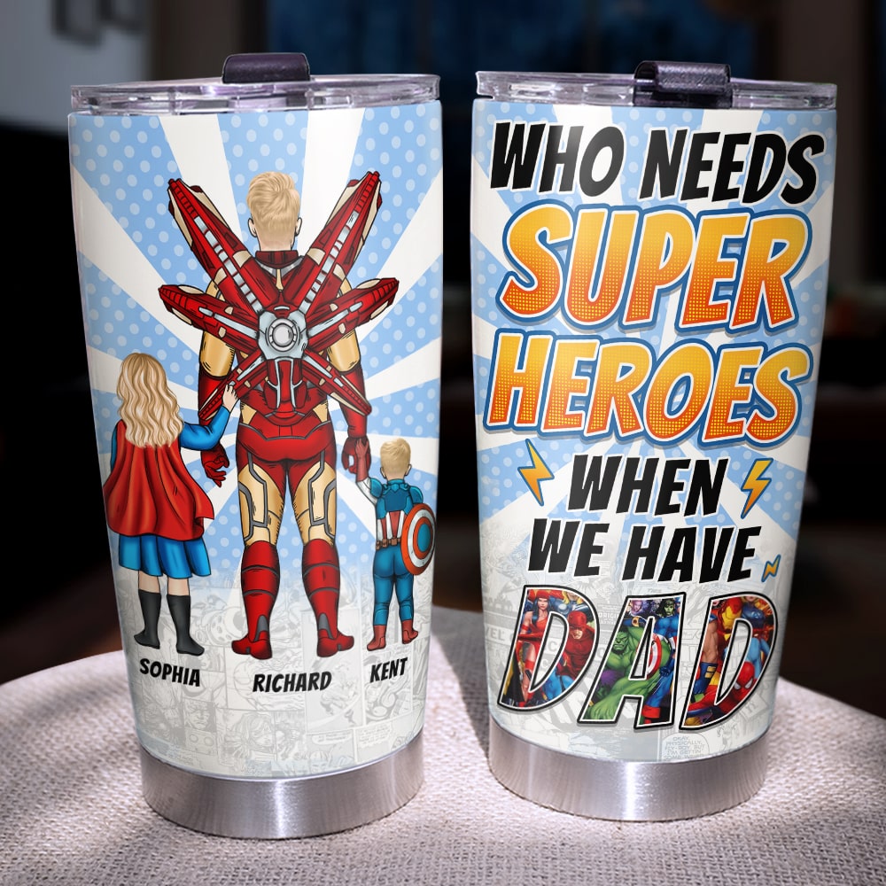 Personalized Superhero Dad Tumbler - Father's Day Gift Tumbler Cup PopCulturePrints