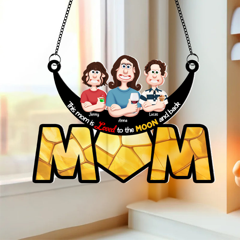 This Mom is Loved to the MOON - Personalized Suncatcher Ornament for Mom and Grandma Ornament PopCulturePrints