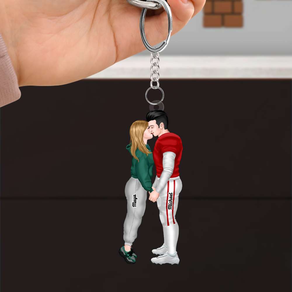 Personalized Sporty Couple Keychain - Kissing Lovers Gift Keychains PopCulturePrints