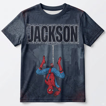 Load image into Gallery viewer, "Swing into Action!" – Web-Slinging Hero Personalized Shirt - Custom Gift for Movie Fans, Superhero Lovers, and Friends AOP Products PopCulturePrints
