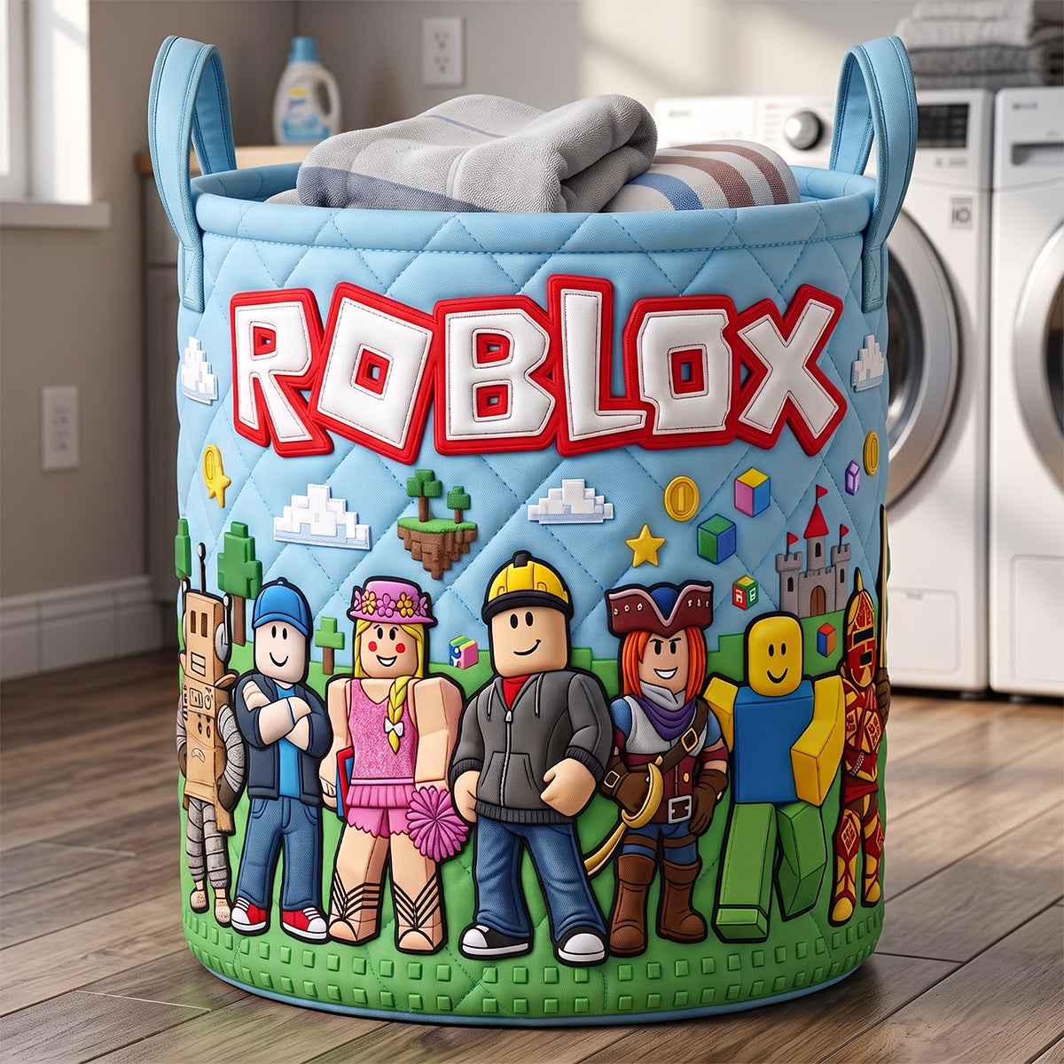 Block World Laundry Basket - Personalized Gifts 01natn140726 Laundry Basket PopCulturePrints