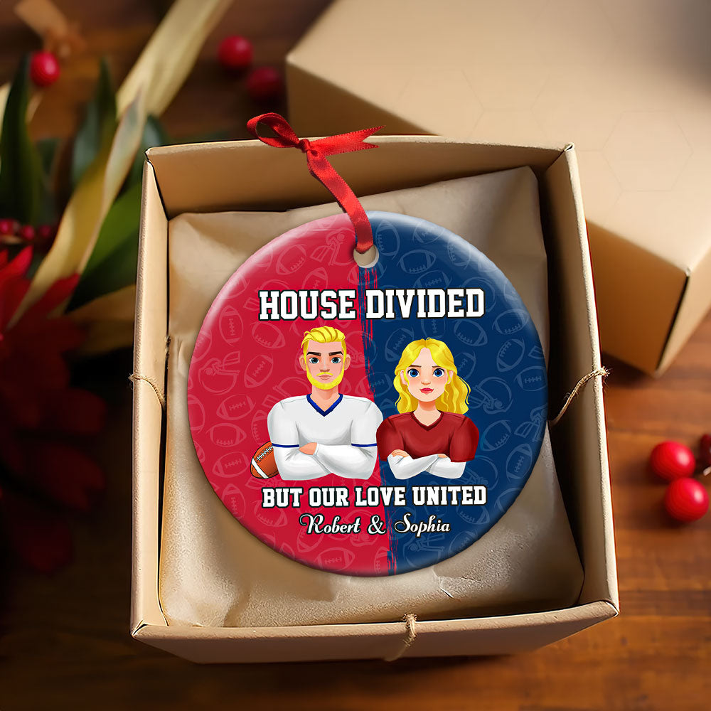 Custom Football Couple Ornament | House Divided | Valentine's Day Gifts Ornament PopCulturePrints