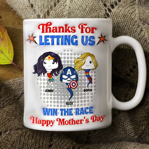 Thanks For Letting Us Win The Race - Personalized Super Mom Coffee Mug - Perfect Gift for Mom, Grandma, and More Coffee Mug PopCulturePrints
