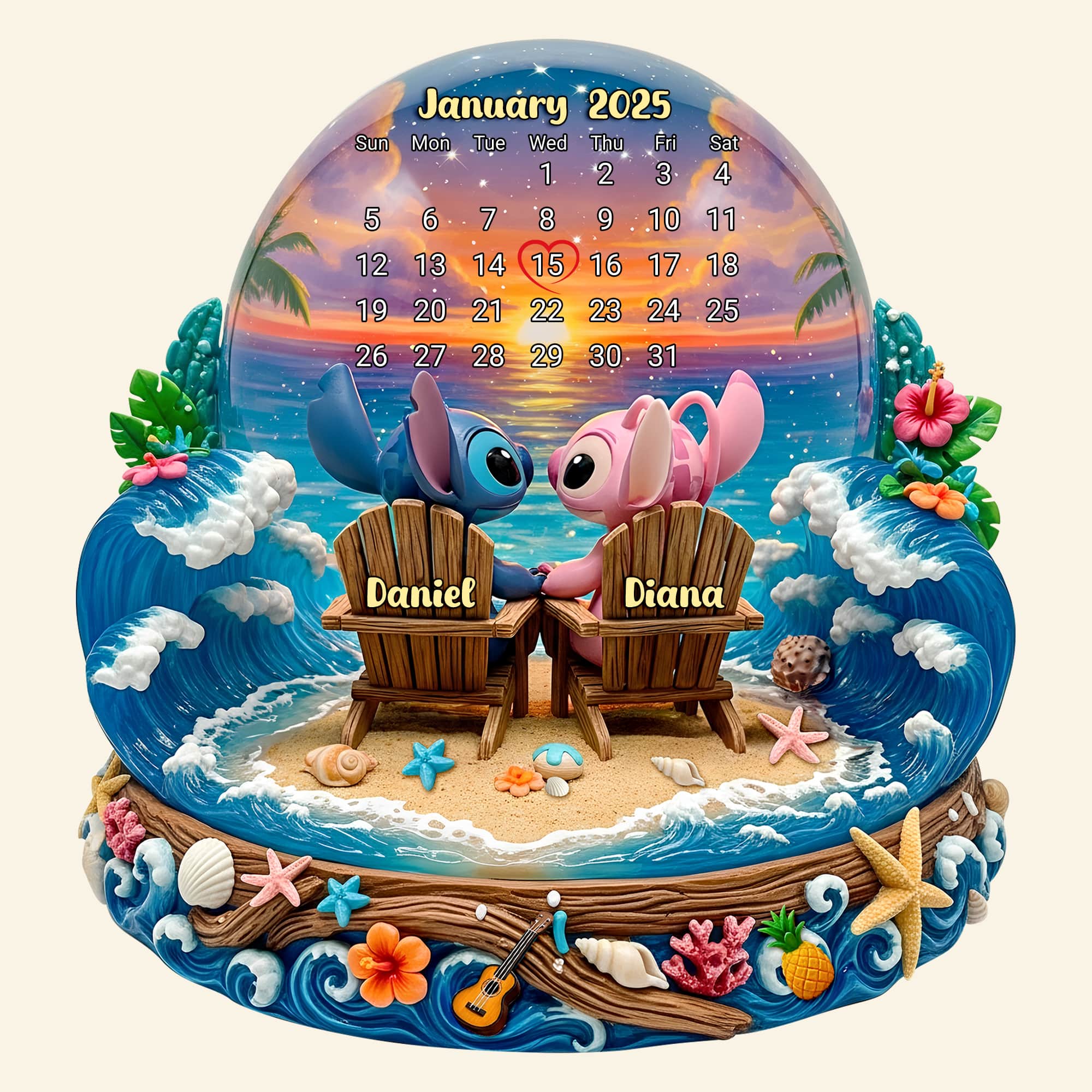 ‘Together at the Beach’ - Cartoon Beach Couple Acrylic Plaque - Personalized Gift for Couples, Friends, and Loved Ones Shaped Plaques PopCulturePrints