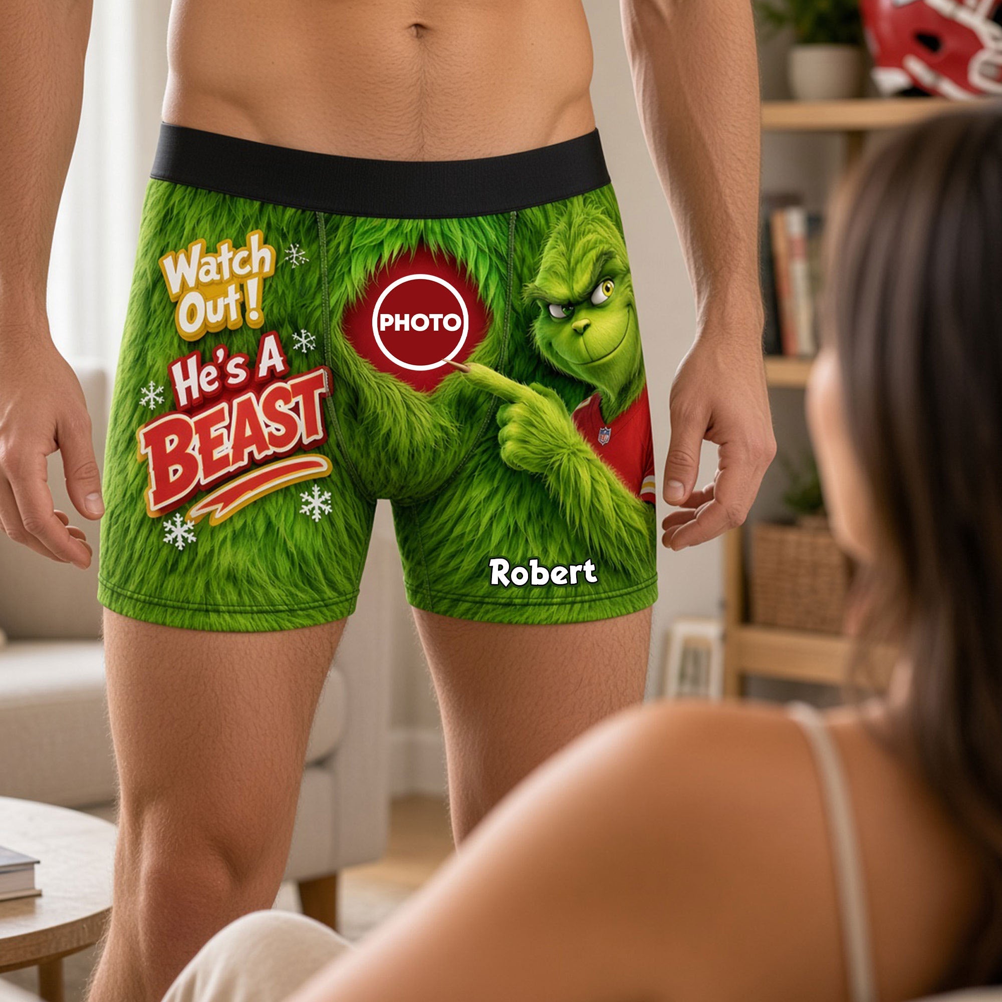 Watch Out! He's a Beast - Personalized Furry Mischief Men's Boxer Shorts for Sport Lovers