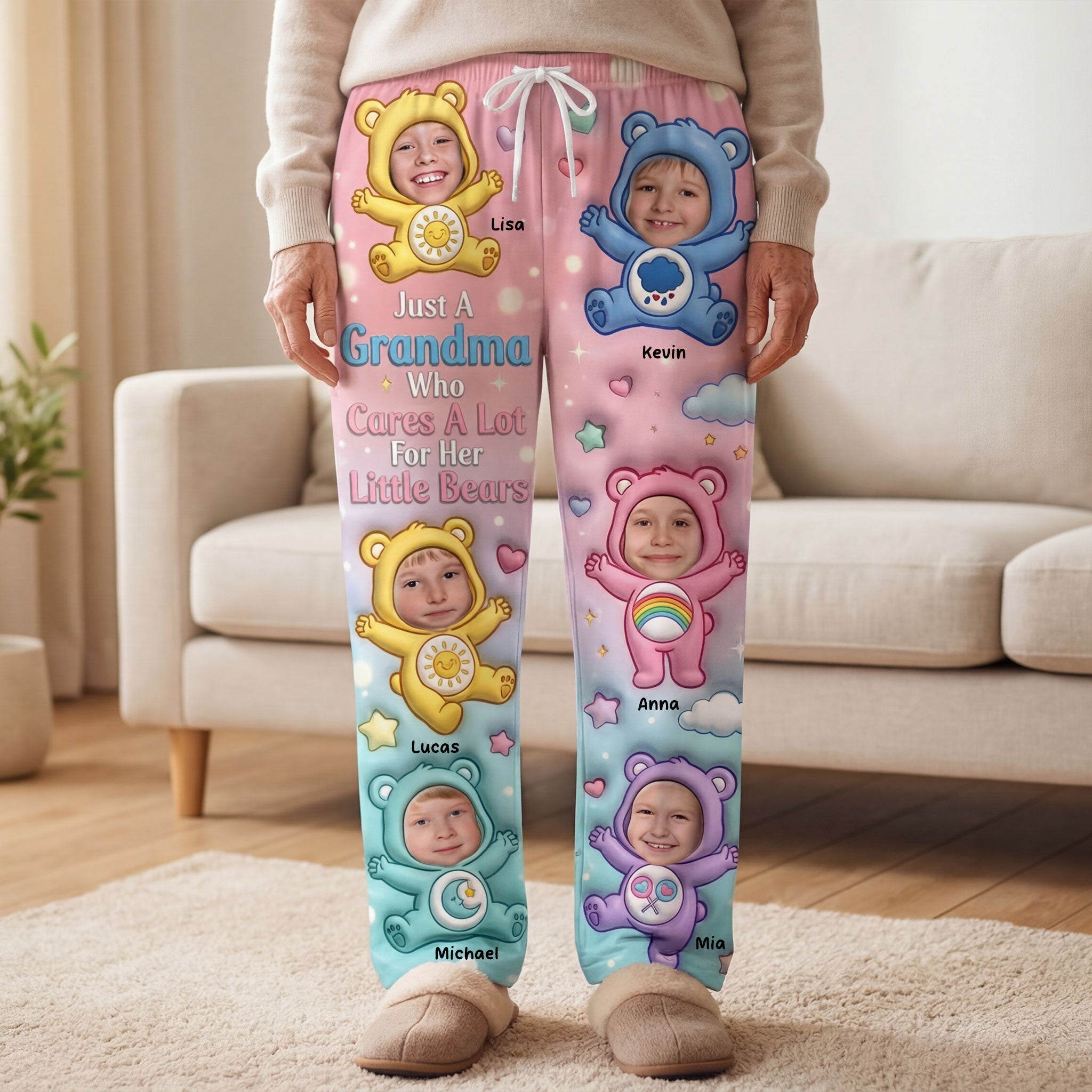 Just A Grandma Who Cares A Lot - Custom Photo Pajama Pants for Grandmas Pajama Pant PopCulturePrints