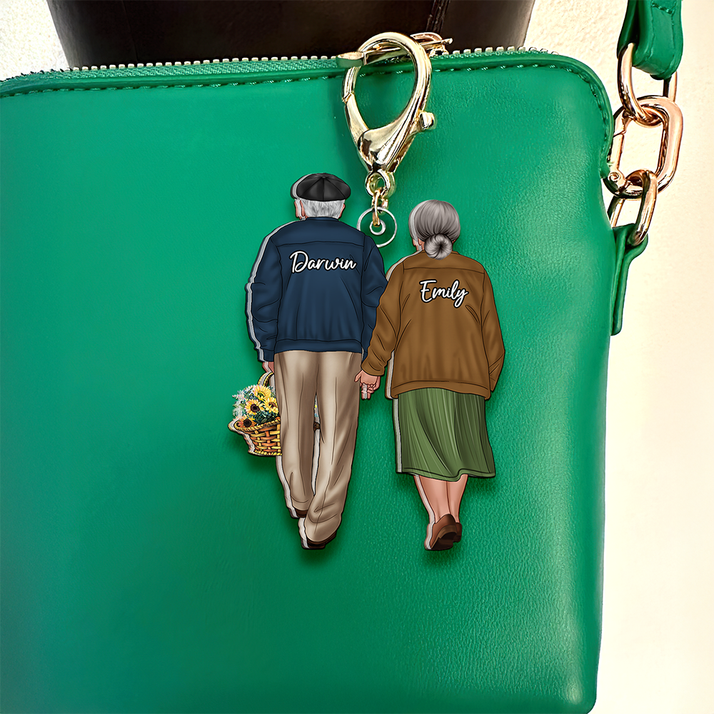 Unique Personalized Keychain for Old Couples - Hand in Hand Design | Valentine's Day Gifts Keychains PopCulturePrints