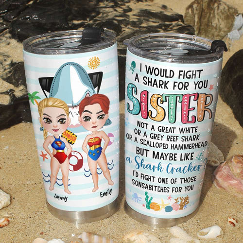 Personalized Beach Bestie Tumbler - Fight a Shark for You Design Tumbler Cup PopCulturePrints