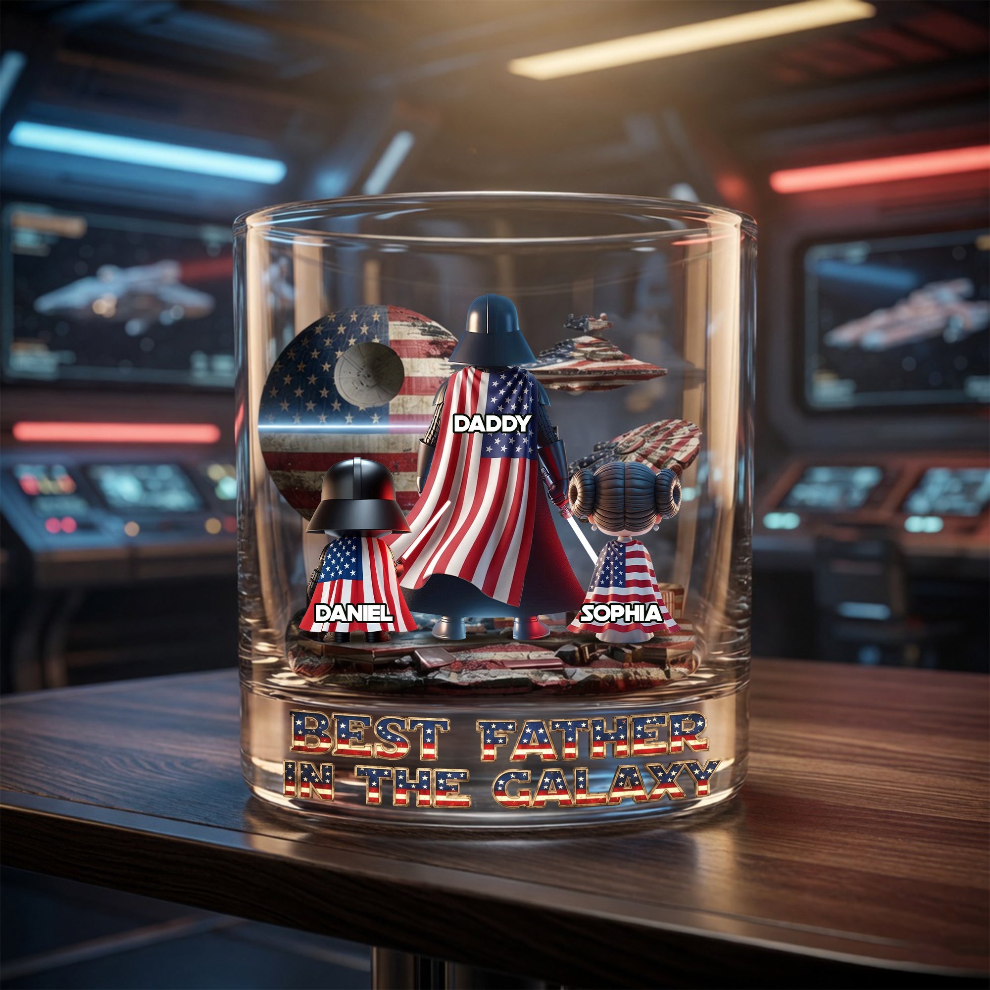 "Best Father in the Galaxy" - Legendary Cosmic Dad Round Glass - Personalized Gift for Dads, Grandpas, and More! Glass PopCulturePrints