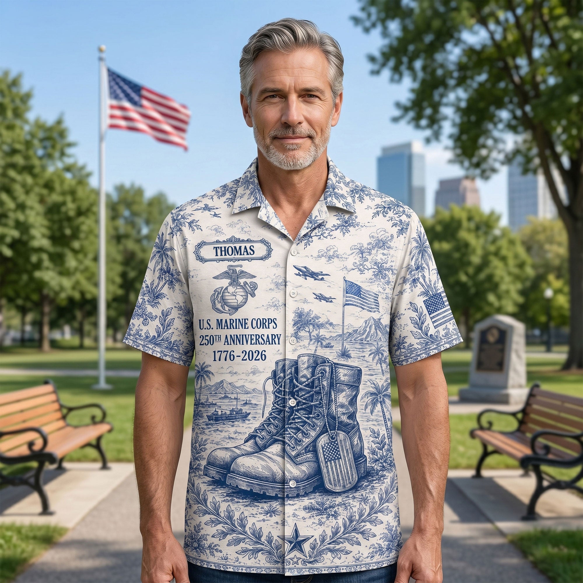 “Celebrate Freedom: 250 Years of Valor” - Personalized Veteran Hawaiian Shirt - Gifts for Veterans and Patriotic Americans Hawaiian Shirts PopCulturePrints