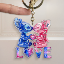 Load image into Gallery viewer, Love is Out of This World - Kissing Aliens Couple Acrylic Keychain - Personalized Gifts for Couples Keychains PopCulturePrints
