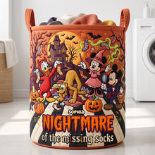 Load image into Gallery viewer, "A Spooktacular Solution: Say Goodbye to Lost Socks!" - Gothic Quilted Laundry Basket - Personalized Halloween Gift for All Ages
