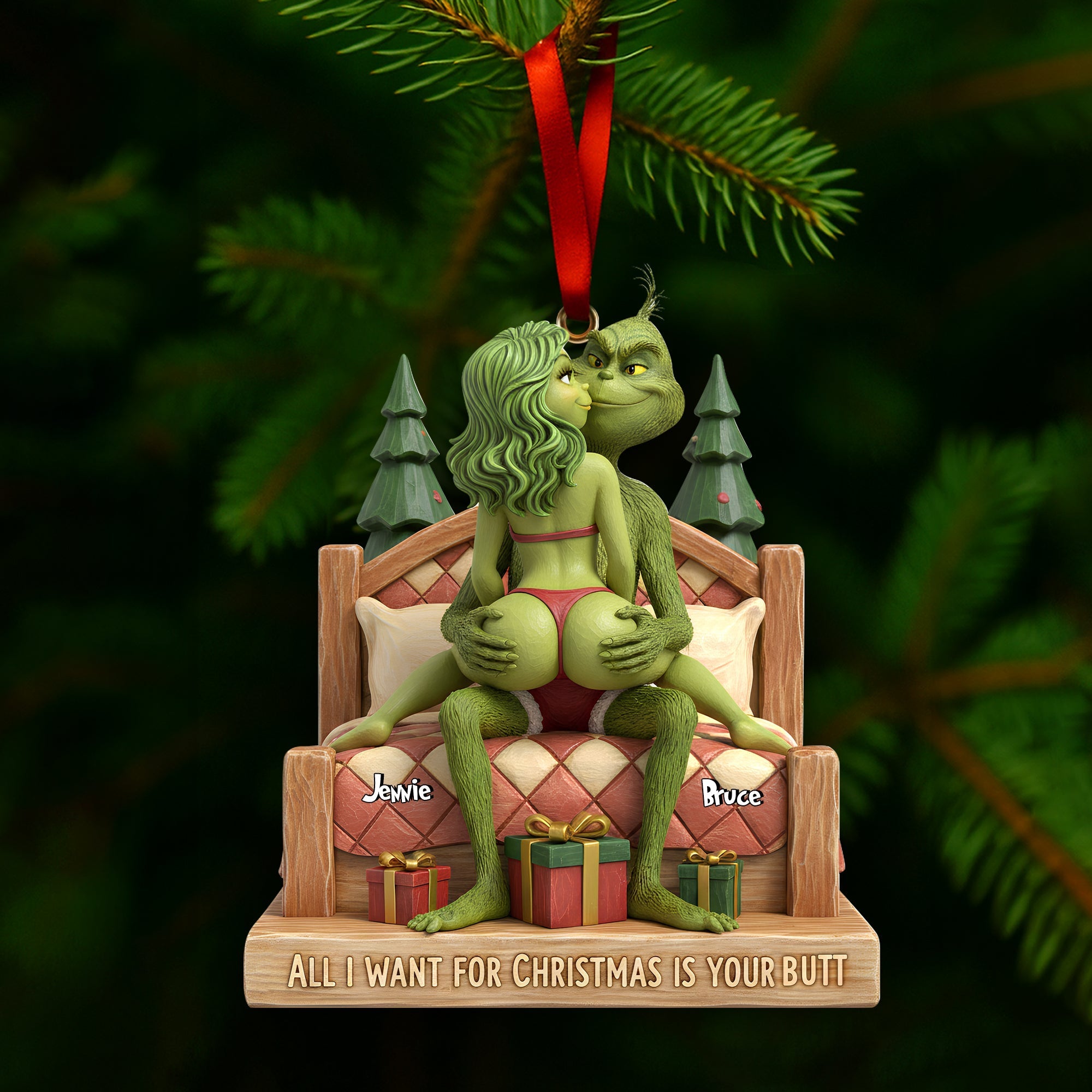 “All I Want for Christmas is Your Butt” – Cheeky Couple Christmas Ornament Ornament PopCulturePrints