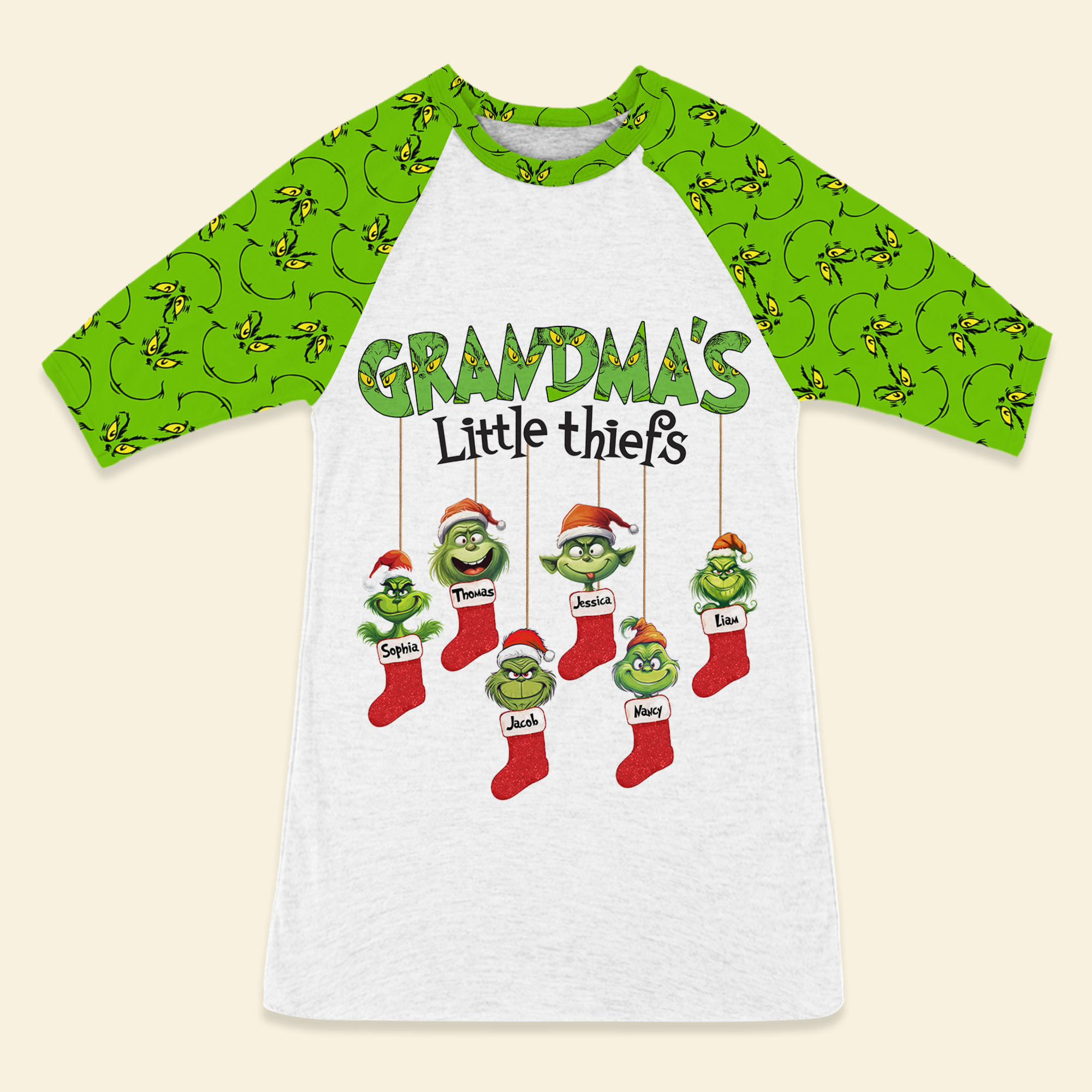 Personalized Christmas Raglan Dress for Grandma - Little Thieves Design