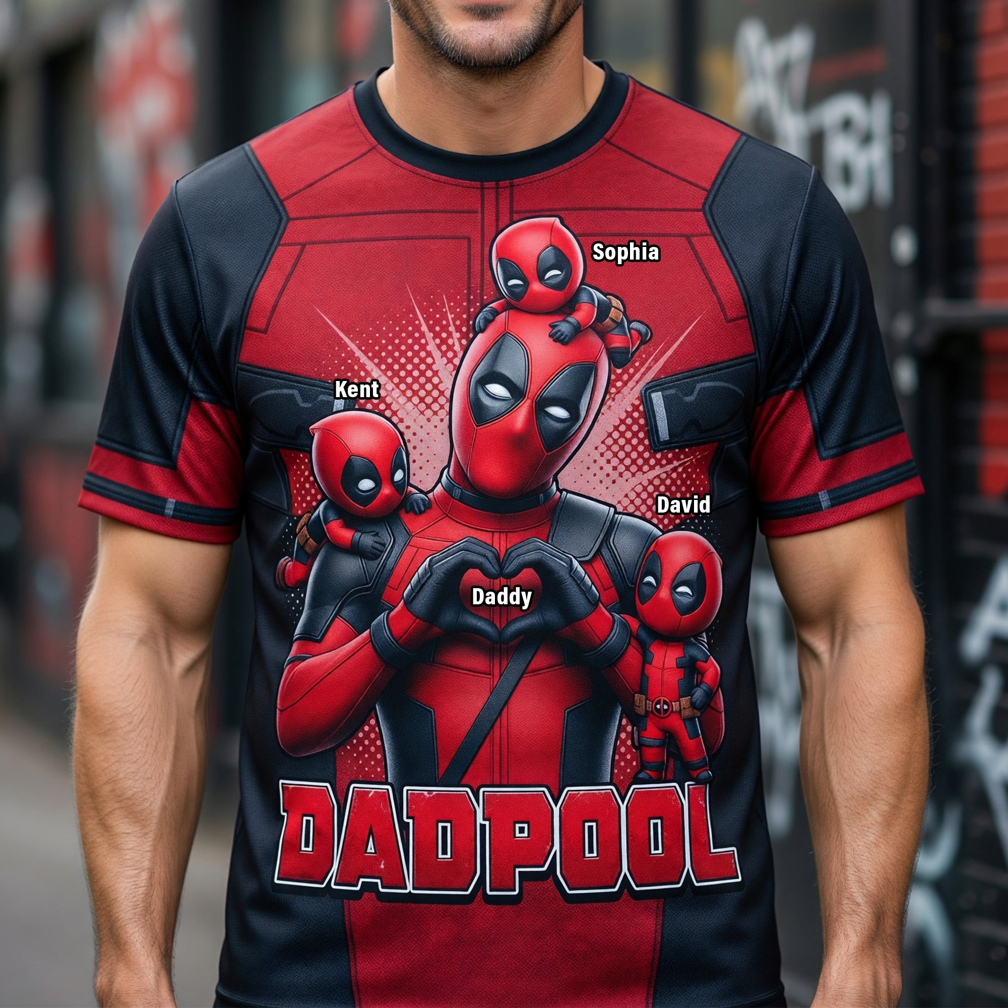 "The Heroic Dad: A Heartfelt Tribute to Fatherhood" - Personalized Dad Shirt - Perfect Gift for Dads, Grandpas, and Family AOP Products PopCulturePrints