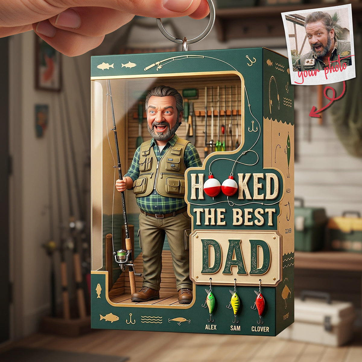 "Hooked The Best Dad!" - Personalized Keychain for Fishing Lovers - Perfect Gift for Dad, Grandpa, and Father’s Day Keychains PopCulturePrints