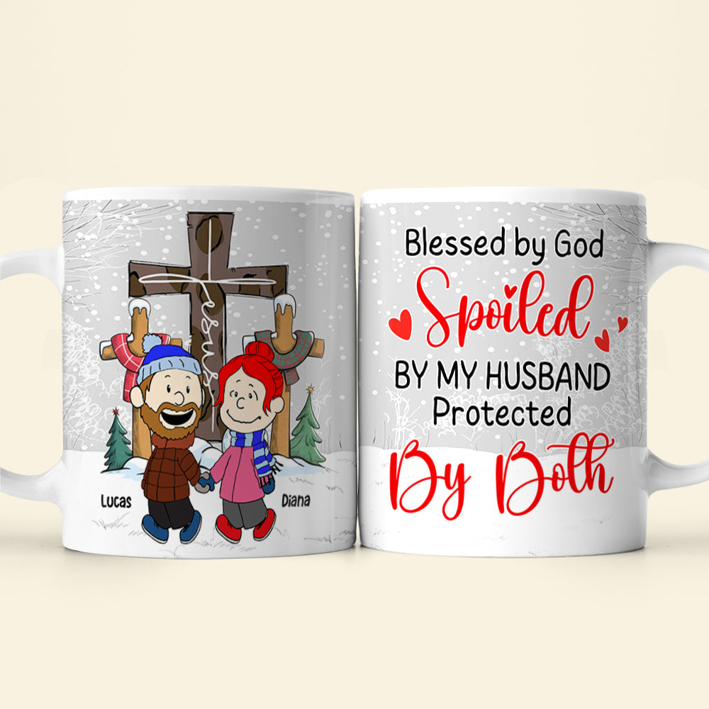 Custom Christmas Couple Mug - Blessed & Spoiled Design | Valentine's Day Gifts Coffee Mug PopCulturePrints