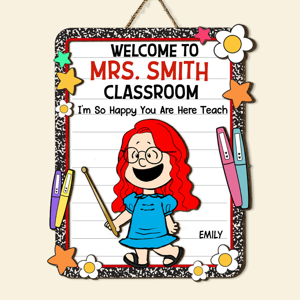 Personalized Teacher Classroom Welcome Sign - Cartoon Character Theme