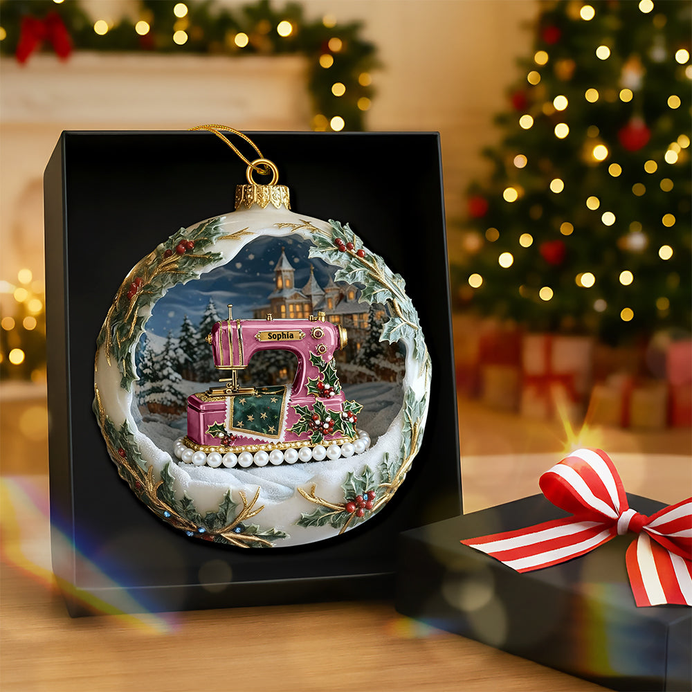 "Crafting Happiness: Personalize Your Antique Sewing Machine Ornament - A Gift for Sewing Lovers" Ornament PopCulturePrints