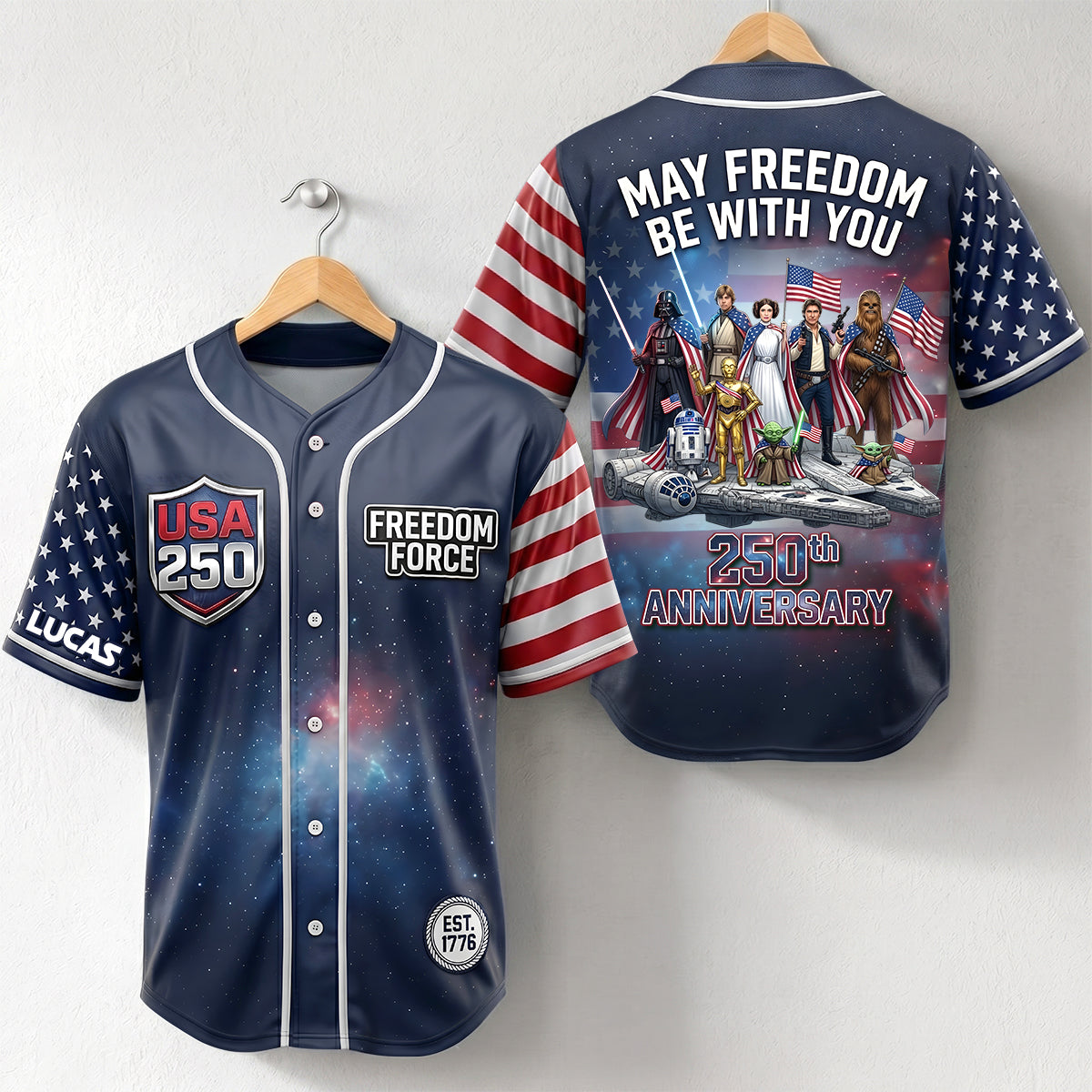 May Freedom Be With You - Custom 250th Anniversary Jersey Shirt for Patriots