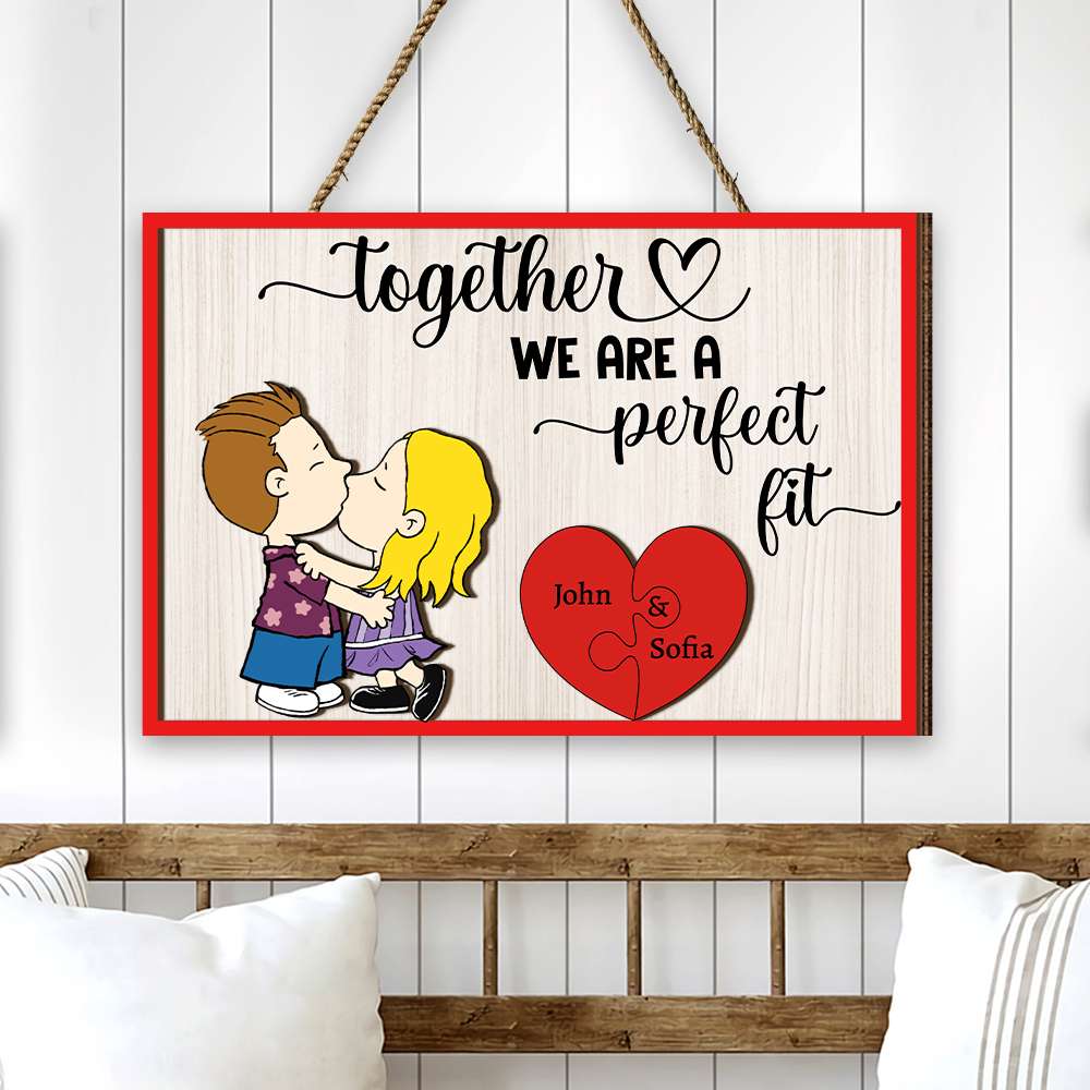 Personalized Kissing Couple Wood Sign - Unique Valentine's Day Gifts for Couples Wood Sign PopCulturePrints