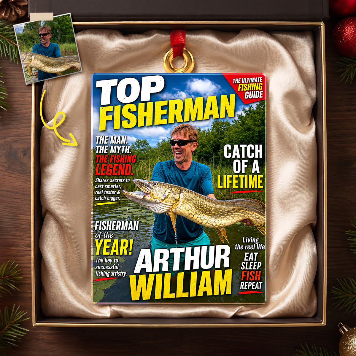 Catch of a Lifetime - Custom Photo Fishing Christmas Ornament - Personalized Gift for Fishing Lovers