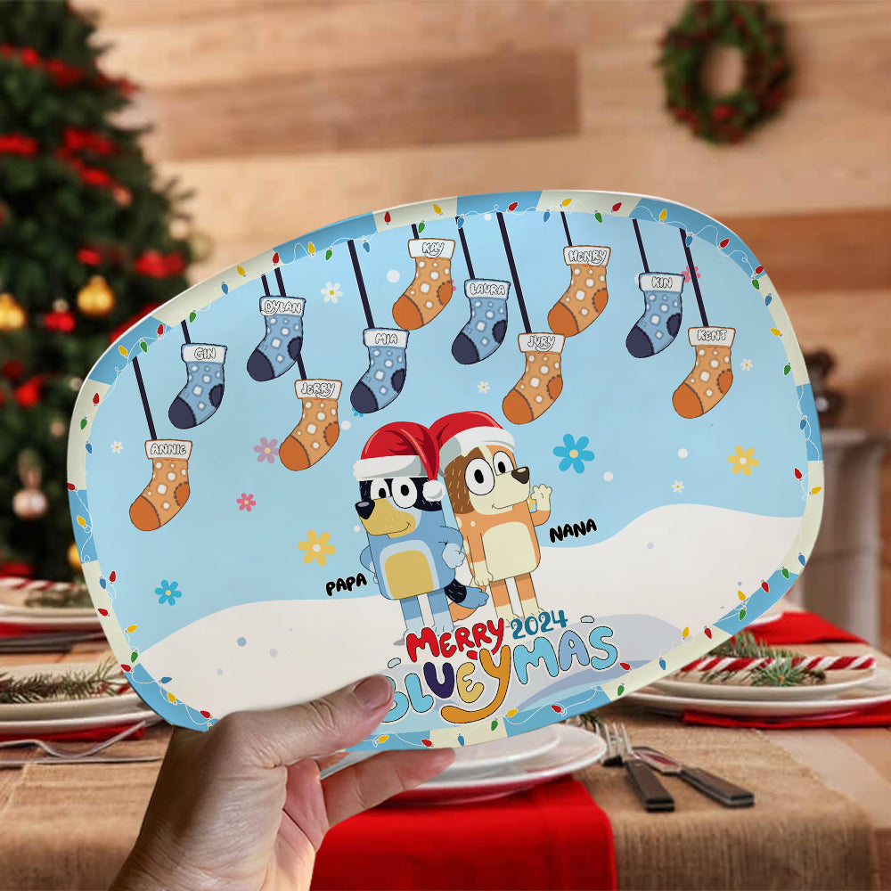 Personalized Christmas Resin Plate for Grandparents - Bluey Theme