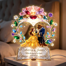 Load image into Gallery viewer, "Where the Magic of Love Begins" - Personalized Fairytale Couple Acrylic Light Box - Unique Gift for Couples, Anniversary, Engagement, Wedding Light Box PopCulturePrints
