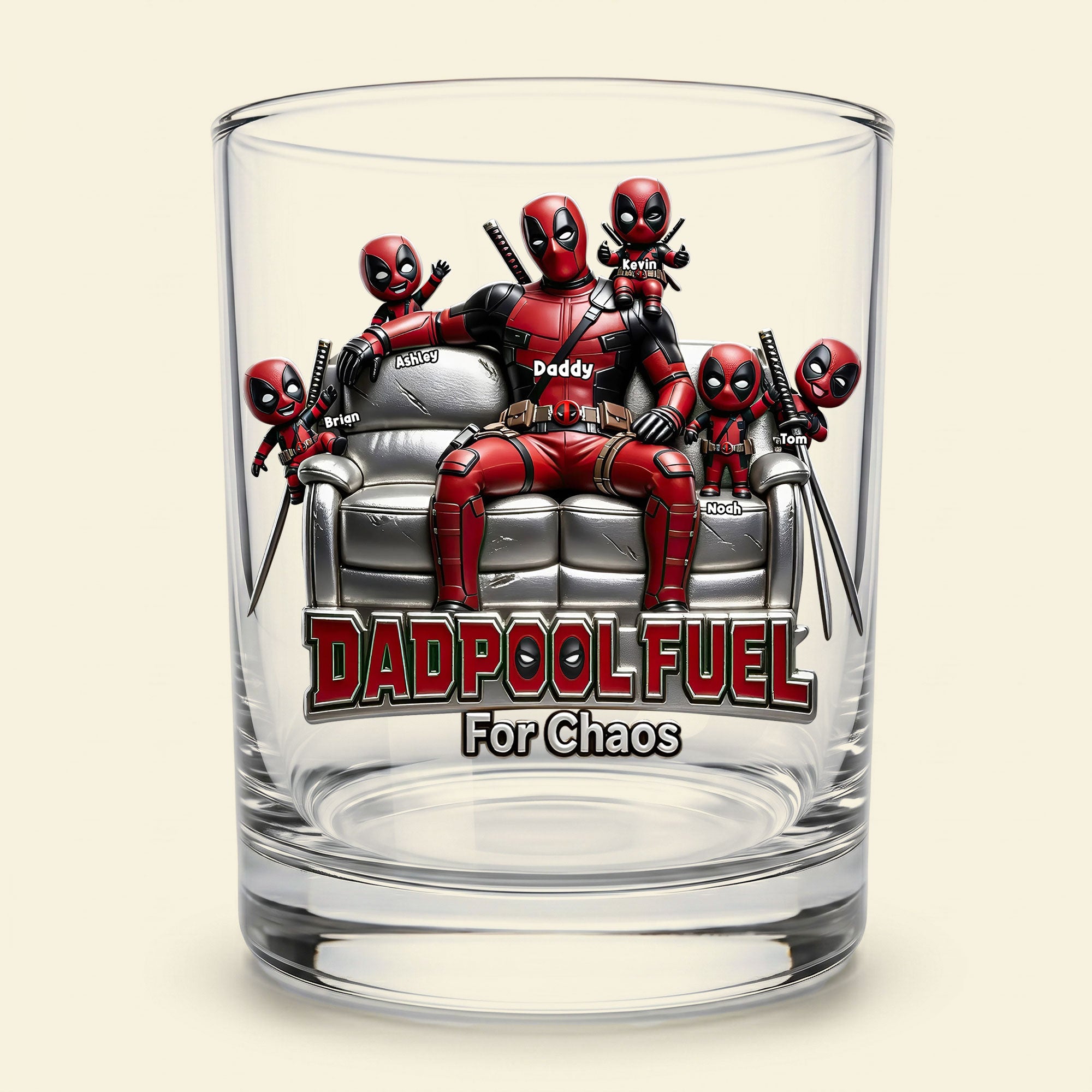 Dadpool Fuel for Chaos - Funny Fighter Dad Drinking Glass - Personalized Gift for Dads, Grandpas, and Any Special Father Glass PopCulturePrints