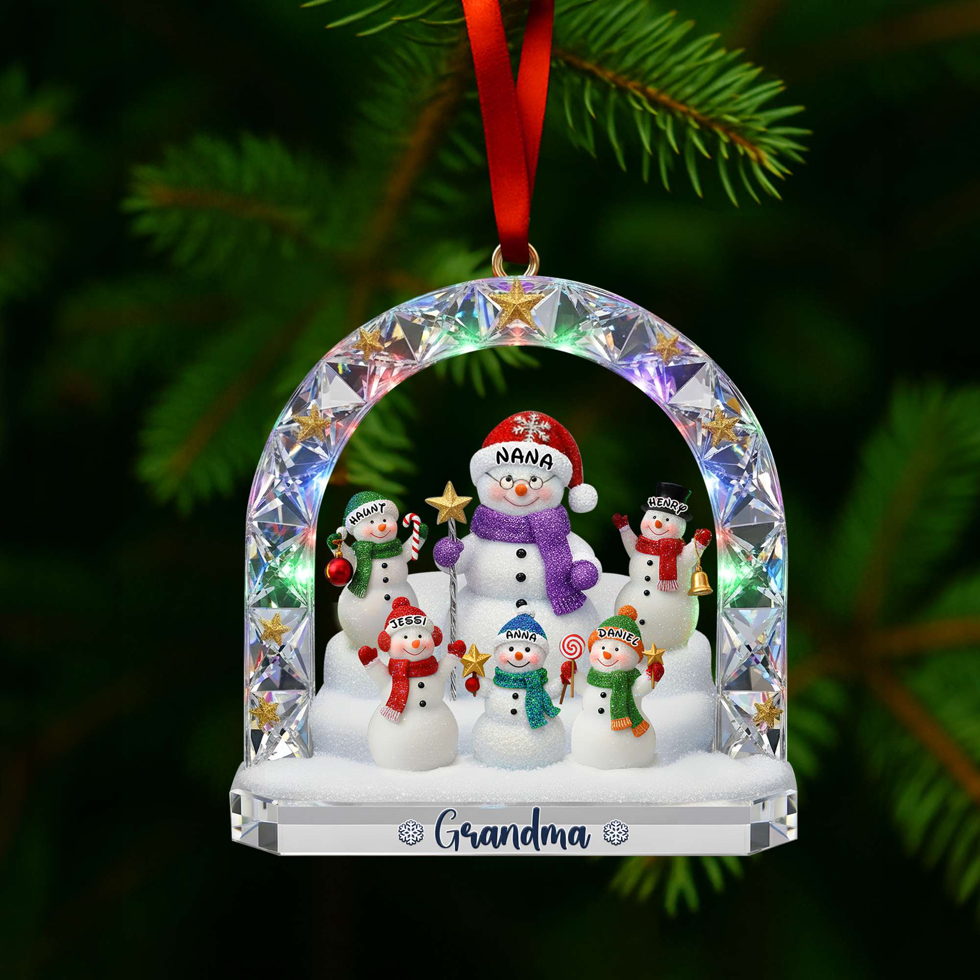 Grandma’s Snowman Family Ornament - A Cherished Personalized Christmas Gift For Grandma Ornament PopCulturePrints