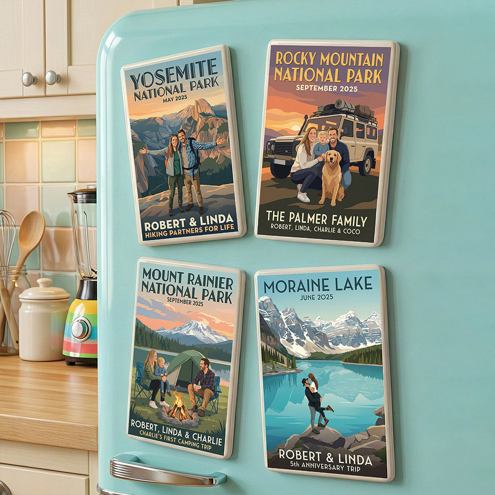 “Capture Your Adventures!” - Memorable Trips Retro Fridge Magnet - Personalized Gifts for Campers, Hikers, Trekkers, and Outdoor Enthusiasts Fridge Magnet PopCulturePrints
