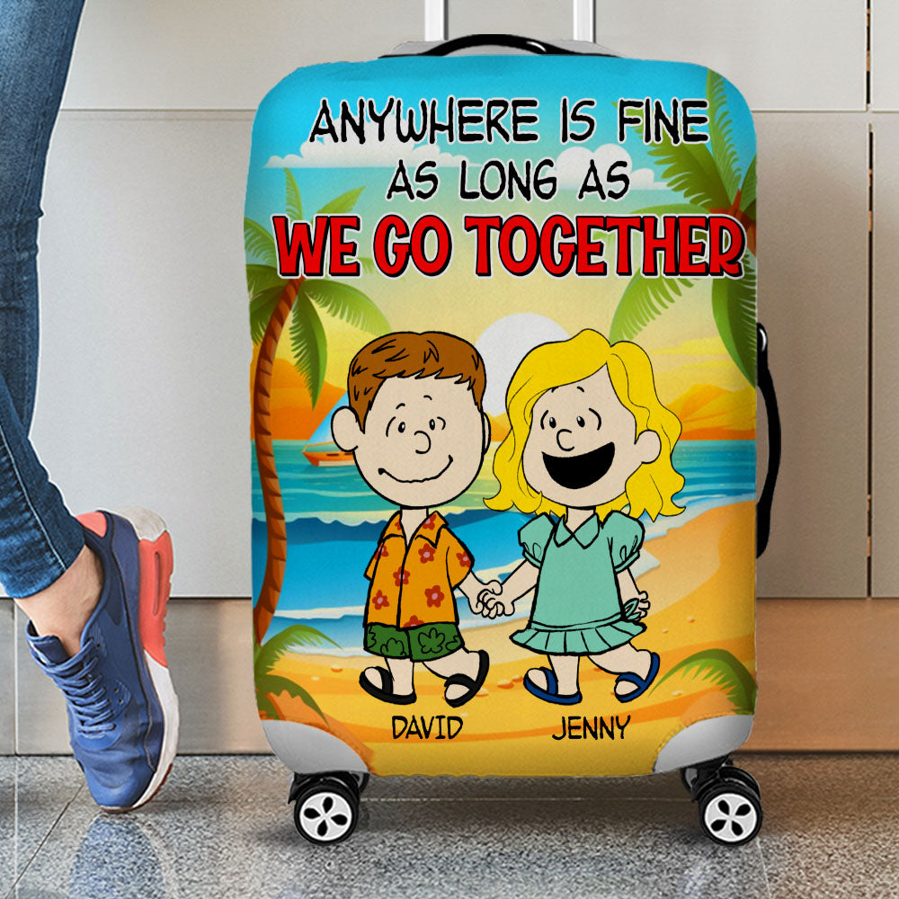 Personalized Couple Luggage Cover - Hand In Hand Beach Theme