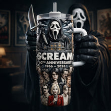 Load image into Gallery viewer, “Celebrate the Horror Legacy!” - 60th Anniversary 40oz Tumbler - Custom Gift for Horror Lovers, Fans, and Collectors Tumbler Cup PopCulturePrints
