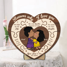 Load image into Gallery viewer, Personalized Couple&#39;s Puzzle Heart Wood Sign - Reasons I Love You Wood Sign PopCulturePrints
