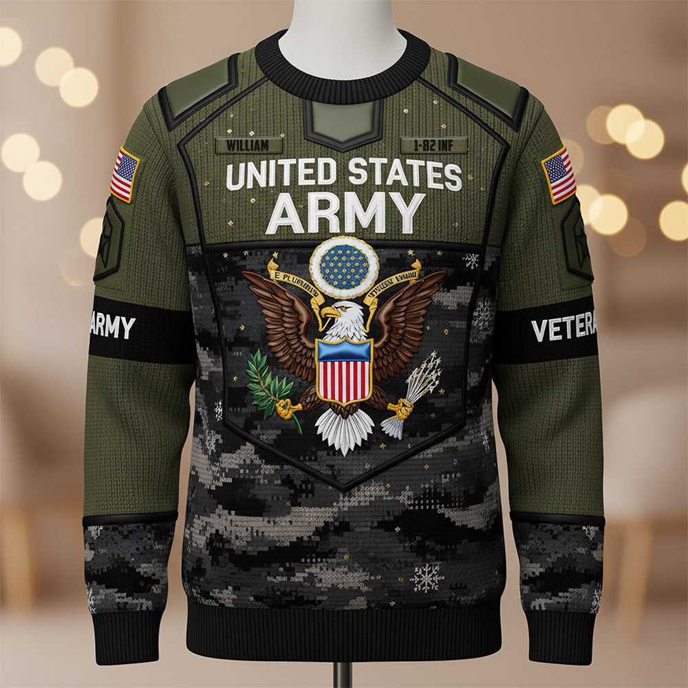 Honor Their Service with Our Military Knitted Ugly Sweater - Personalized Gift for Veterans AOP Products PopCulturePrints
