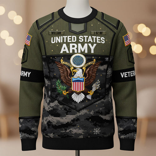 Honor Their Service with Our Military Knitted Ugly Sweater - Personalized Gift for Veterans AOP Products PopCulturePrints
